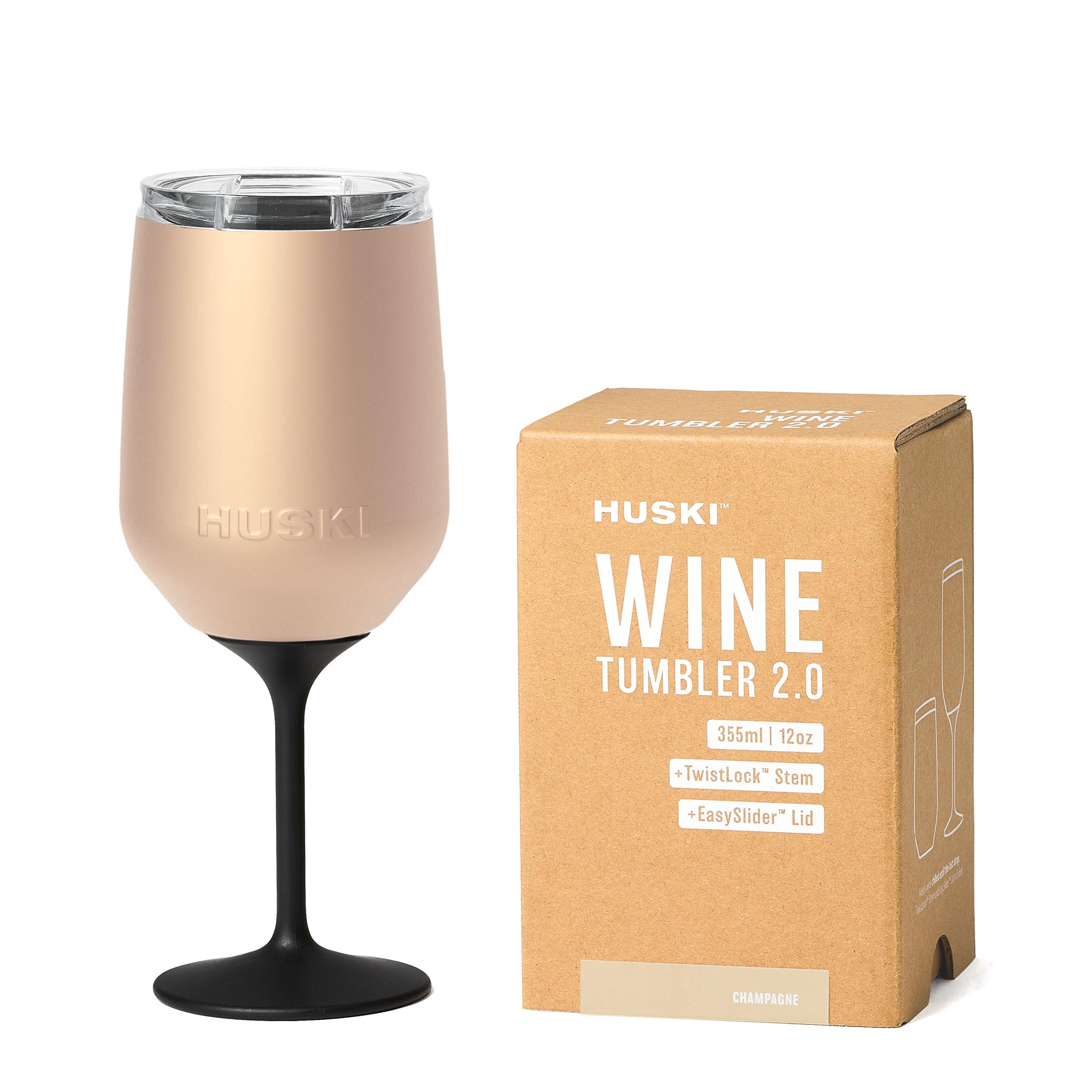 Huski Wine Tumbler 2.0 | New | Award-Winning Design with Detachable Stem | Premium Stainless Steel Wine Glass with Lid | Triple Insulated Tumbler | 355ml Capacity | Great Gift (Champagne)