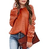 Girls Crochet Long Sleeve Crewneck Pullover Sweaters Kids Fall Winter Knit Jumper Tops