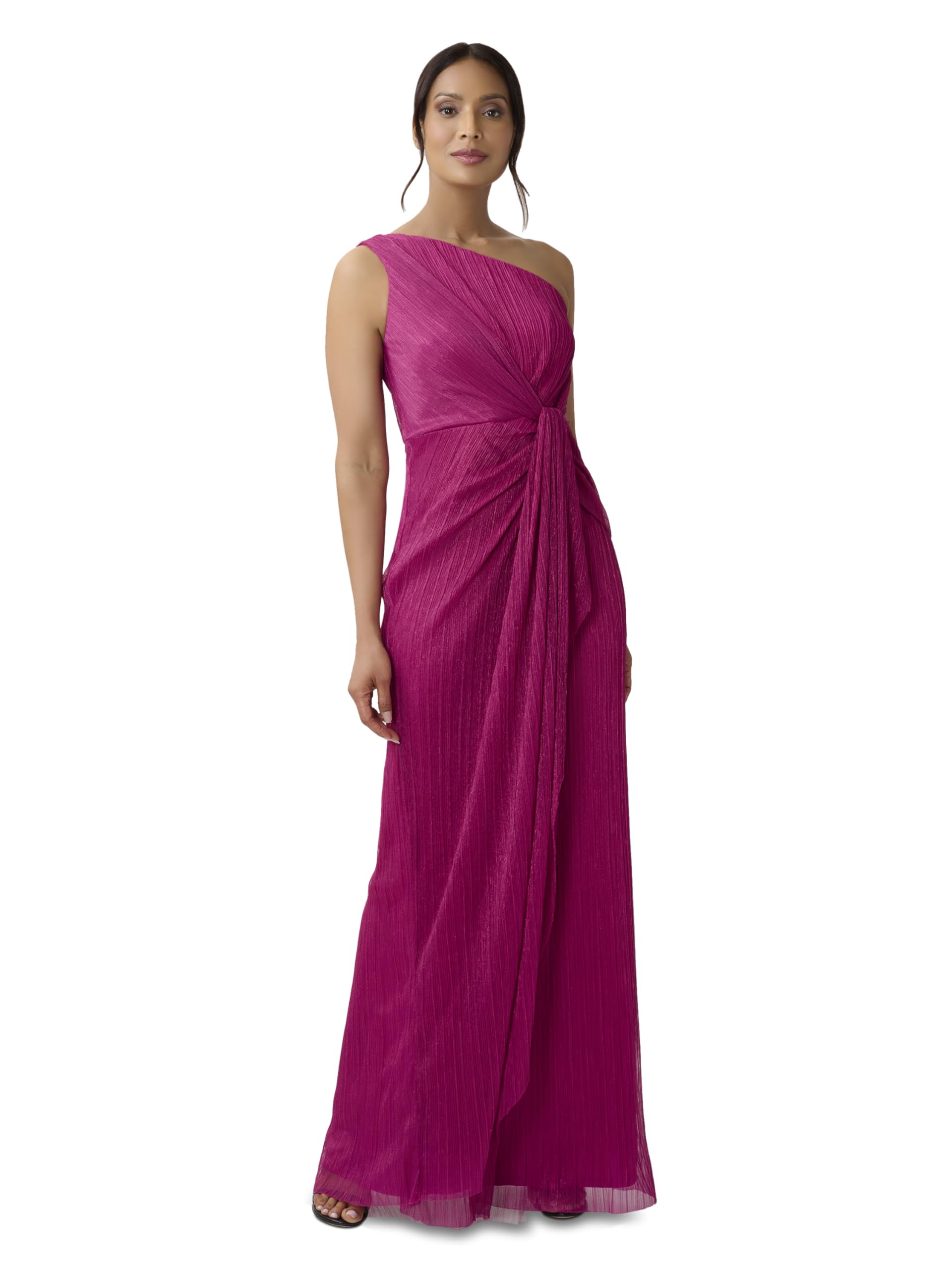 Adrianna Papell Women’s Stardust Pleated Draped Gown, Magenta, 8