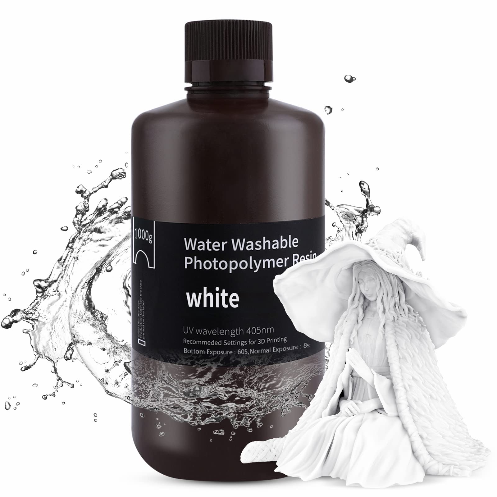 ELEGOO Water Washable 3D Printer Resin, Rapid LCD Resin 405nm UV-Curing Standard Photopolymer Resin for LCD 3D Printing White 1000G — image 1