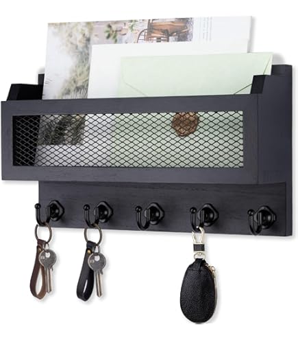 Rustic Wood Wall Key Holder With Mail Shelf - 4 Double Hook Organizer For Entryway