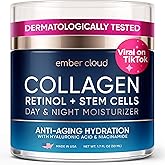 Collagen Face Cream Day &amp; Night Moisturizer with Stem Cells Retinol 1.7Oz | Dermatologically Tested Anti Aging Effect Hydrating Wrinkle Cream for All Skin Types, Paraben &amp; Fragrance-Free, USA Made