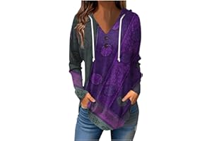 GOFULY Oversized Hoodie Woman Winter Casual Slimming Shirts Vneck Long Sleeve Tops Fall Ethnic Floral Button Tunic Sweatshirt