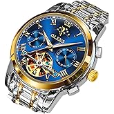 OLEVS Men Watch Automatic Mechanical Skeleton Moon Phase Dress Business Stainless Steel 3AT Waterproof Luminous Men Wrist Watch