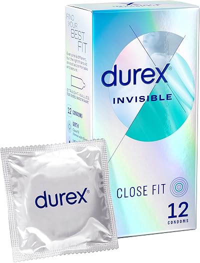 Durex Invisible Condoms 12 Pack Close Fit With Silicone Lube Teat Ended