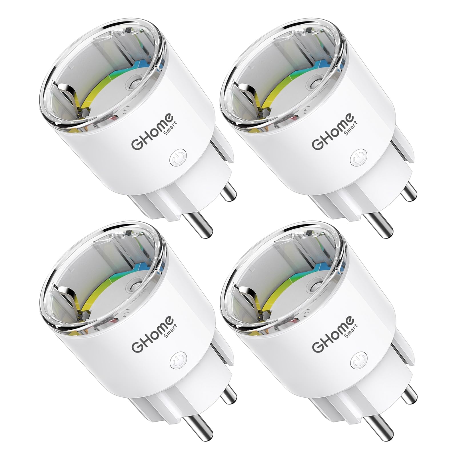 GHome Smart Steckdose mit Strommessung, Mini Wlan Steckdose kompatibel mit Alexa/Google Home, App Fernbedienung, Sprachsteuerung,Zeitplan, 10A,Nur 2,4GHz, 4PCS[2025]Unterstützt kein Tasmota-Flashen