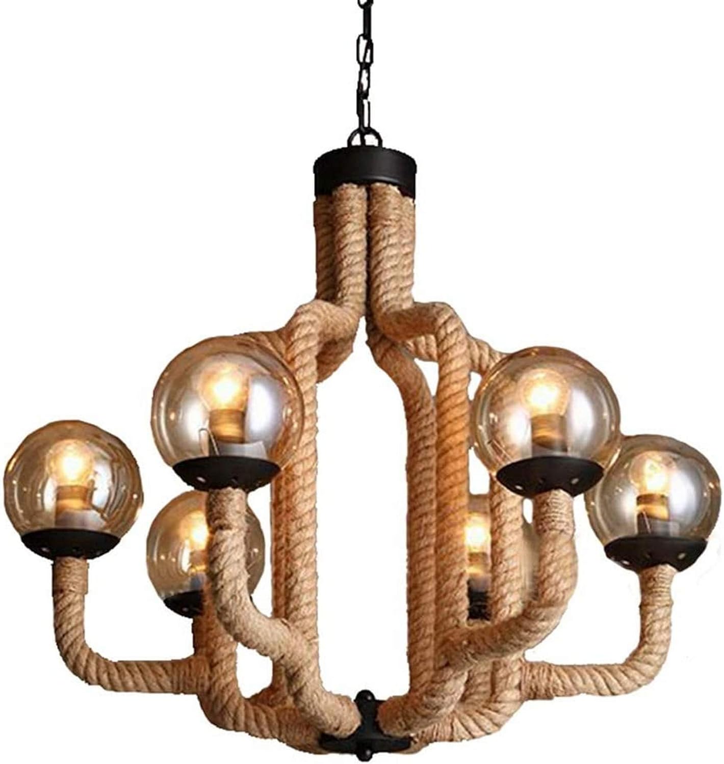 NBVCX Home Decoration Retro Hanf Seil Kronleuchter 6 Licht Unterputz