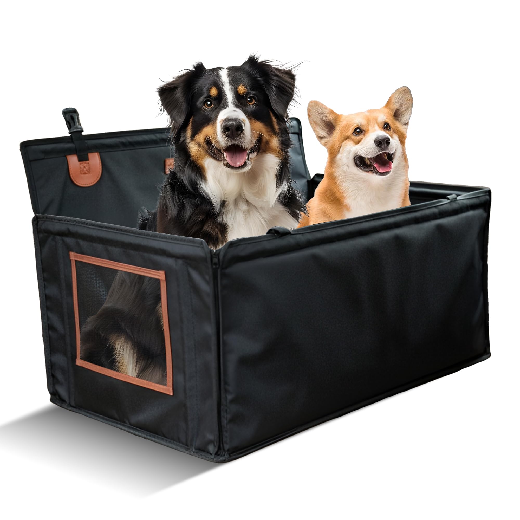 Photo 1 of ***FACTORY SEALED***Large Dog Car Seat for Medium Sized Dog or 2 Small Dogs. Waterproof, Mesh Sides with Supporting Rods, Dual Seat Belt, Enclosed, Foldable & Hard Bottom Pet Car Seat. Pet Travel Bed 29.5"X19.7"X19.7"