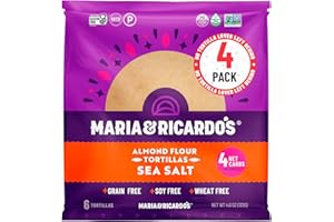 MARIA AND RICARDO'S Maria & Ricardo's KETO Tortillas | Almond Sea Salt | Low Carb | Grain Free | Paleo | Non GMO | Vegan | Gluten Free | KETO Certified Tortilla Wraps. (4 Pack, 6 Tortillas per Pack) 5.5" aprox