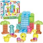 The Kind Mind Co. 61 ct Soft Sensory Blox Safari Adventure Building Blocks | The Kind Mind Company&trade; Squishy Stacking Toy, Jungle Animal Theme Ages 3+, Non-Toxic STEM Preschool for Boys Girls