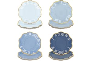 AIMFUN Dusty Blue Party Plates Gradient Blue Dessert Paper Plates 7inch Gold Foil Scalloped Edge Disposable Cake Plates for Tea Party Birthday Bridal Baby Shower Wedding Party Supplies (48, Dusty Blue)