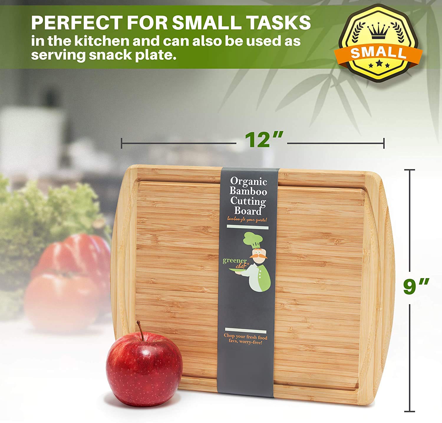 Greener Chef キッチン用小型まな板 - 12 x 9インチ - 小規模な作業に最適 - 竹製の小さなまな板 - 木製まな板