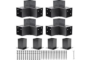 AXWHYS 4 Pcs 4"x4" Pergola Brackets(Actual:3.5"x3.5") 3 Way Right Angle Corner Bracket with 4"x4"Post Base, DIY Pergola Kit with Black Powder Coated Support Patio Pergolas Log Cabin Outdoor Pergola Hardware…