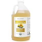 velona USDA Certified Organic Sunflower Oil - 64 Fl Oz | 100% Pure and Natural Carrier Oil | High Oleic, Refined| Cooking, Skin, Hair, Body & Face Moisturizing