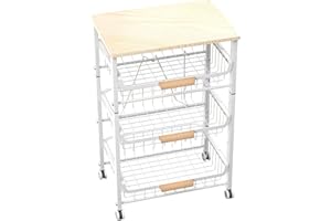 NiuYichee 4-Layer Fruit Basket Kitchen Food Storage Organizer and Storage Rack, Stackable Storage cart with Desktop, Pull-Out