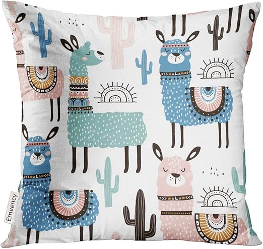 Amazon Com Upoos Throw Pillow Cover Alpaca With Llama Cactus And