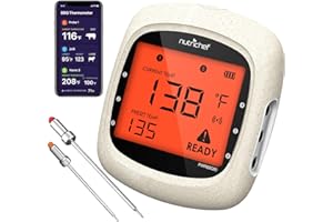 NutriChef Bluetooth Meat Thermometer for Grilling and Smoking, up to 6 Temperature Probes and Smart APP, 400 Ft Range, LCD