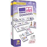 Junior Learning Synonyms Dominoes - 28 Piece Melamine Word Matching Set | Educational language arts game for children helps build vocabulary by matching words and synonyms in a collectors tin