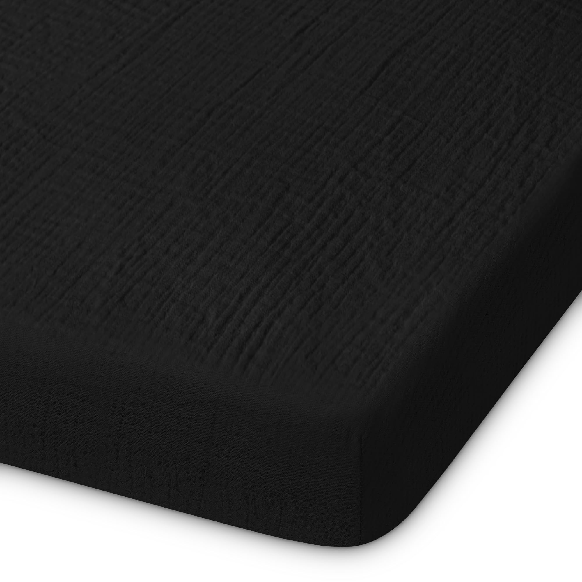 Photo 1 of Pro Goleem Muslin Pack n Play Sheets for Boys and Girls, Soft Breathable Cotton Fitted Mini Crib Sheets, Neutral Baby Sheets for Playard Mattress, 1 Pack (Black)