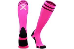 MadSportsStuff Pink Ribbon Breast Cancer Awareness Socks with Stripes for Baseball Softball Football Boys Girls Youth Adult