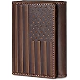 Pefiam Trifold Leather Wallet for Men RFID Blocking – Mens Trifold Wallet Leather with 12 Card Slots, Gift for Men, American Flag Wallet Dark Brown