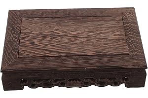 NULYLU Carved Wooden Solid Wood Rectangular Display Stand for Flower Pot Holder and Bonsai Decor