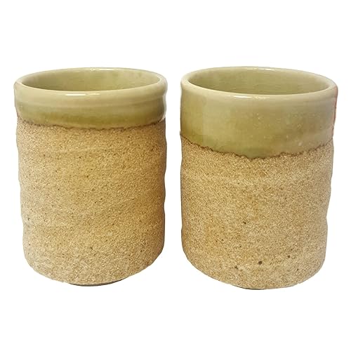 Pair of Japanese Stoneware Tea Cups Earthy Green & Brown Amazon.co