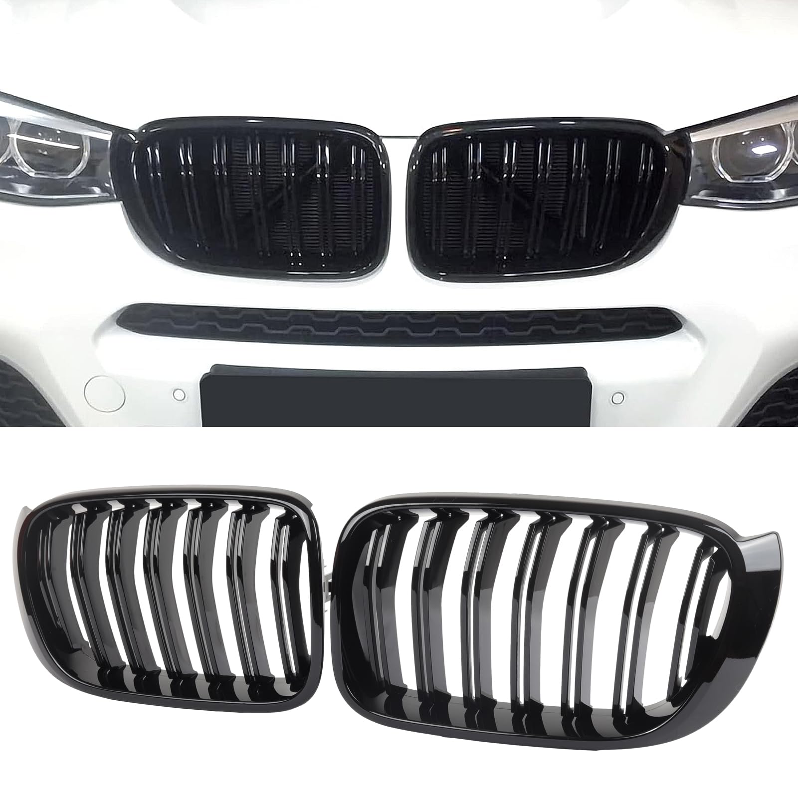 Photo 1 of DEKEWEI F25 Grille,Front Kidney Grill Compatible with 2014-2017 X3 F25,2014-2018 X4 F26 Double Slats Gloss Black Grill