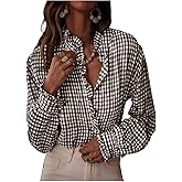 SOLY HUX Women's Plaid Ruffle Button Down Shirt Long Sleeve Gingham Casual Work Blouse Tops