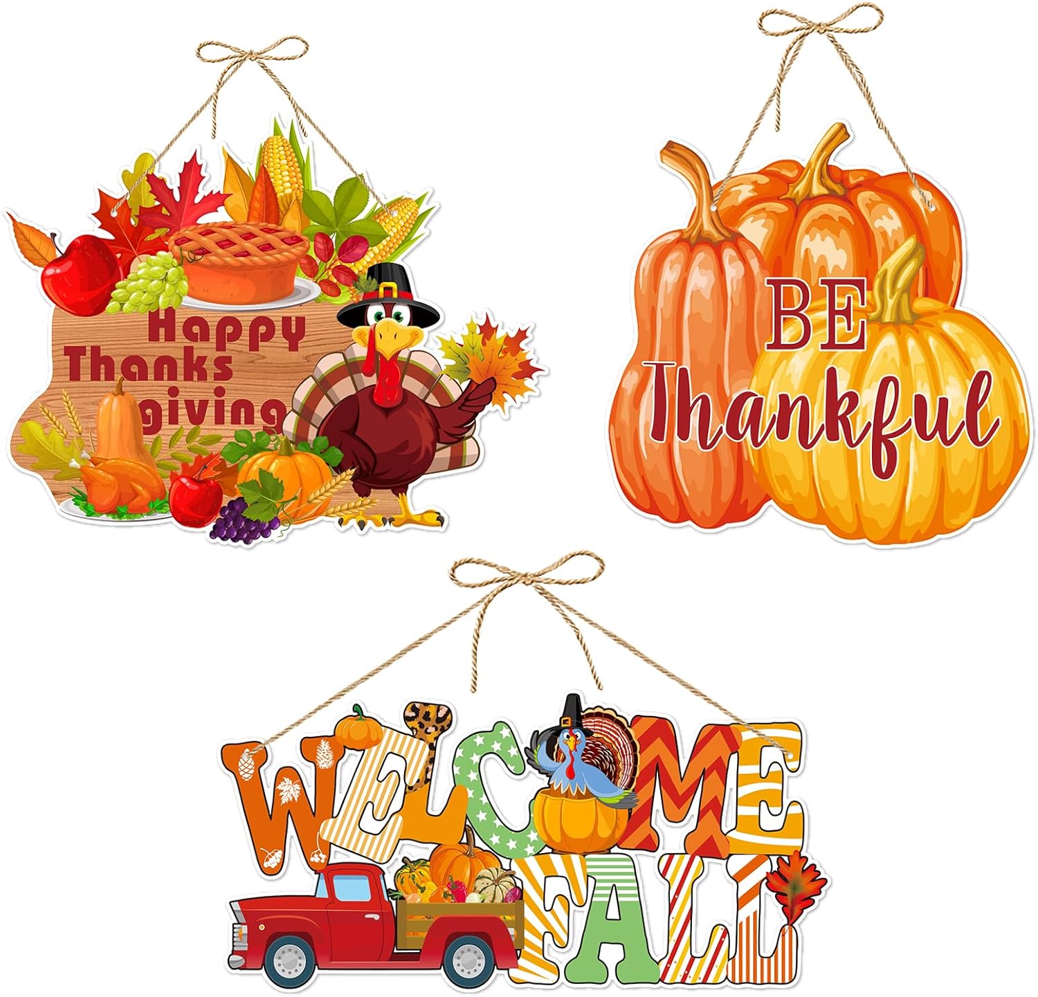 Wreath Hangers - Fall Thanksgiving Home Front Porch Door Hanger Decor - 3pcs Lasting Surprise Thanksgiving Turkey Pumpkin Alphabet Door Hangers - 3pcs