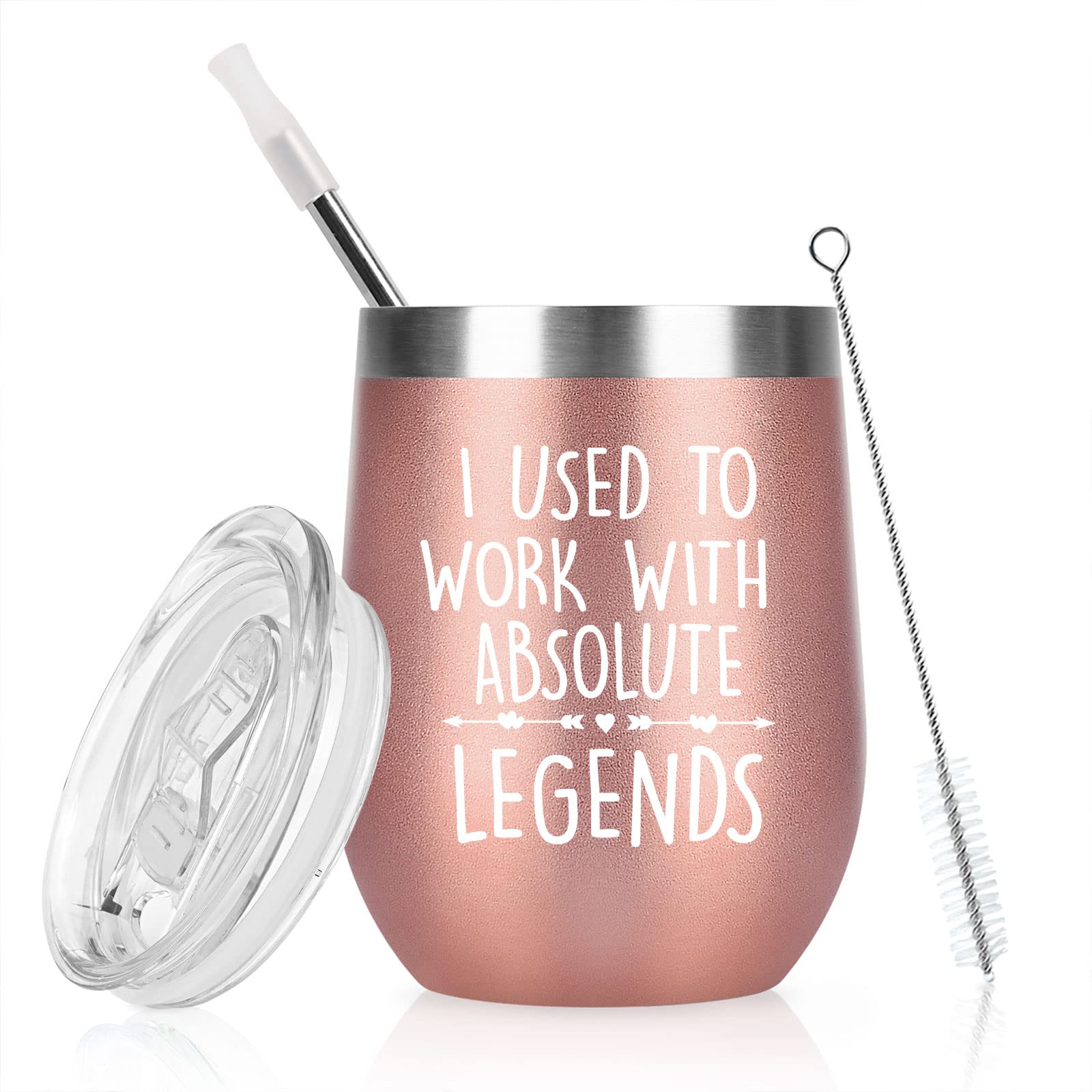 Livole Christmas Gifts for Women Men boss, Retirement Leaving Gifts for Colleagues, 12oz 350ml Vacuum Stainless Steel Wine Tumbler with Lid and Straw, I Used to Work with Absolute Legends, Rose Gold — image 1