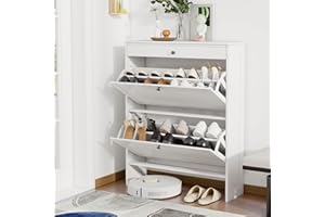 FTZxHKLX Shoe Cabinet with 2 Flip-Up Doors & Drawer, Slim Shoe Cabinet with Adjustable Shelves & Elevated Design, Freestanding Narrow Shoe Storage Organizer for Entryway, Hallway, Foyer, White