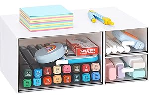 LETURE Desk Office Stationery Organizer with 3 Drawers, Desktop Vanity Makeup Organizer, Plastic Sundries Cosmetic Storage Organizer for Bathroom Counter or Dresser (White-3 Drawer)