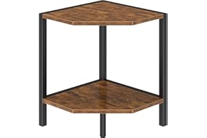 Creso hom Corner Shelf Stand, 2 Tier Industrial Corner Bookshelf, Multipurpose Standing Corner Display Shelf Countertop Organizer for Living Room Kitchen Bedroom Office, Rustic Brown