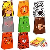 Nezyo 24 Pack Safari Party Favor, Jungle Safari Goodies Bags Animal Gift Bags for Kids with Stickers Jungle Theme Candy Valentine's Party Baby Shower Supplies