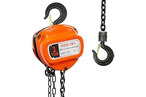OZHOMY Hand Chain Hoist 1 Ton 2200 lbs Capacity, 10FT Manual Chain Block with G80 Galvanized Steel Chain, 360° Swivel Hooks, 