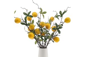 Woration 19.3inch Simulation Artificial Lemon Branches Fake Fruit Yellow Decoration for Home DIY Flower Arrangement Photography Props 5PCS