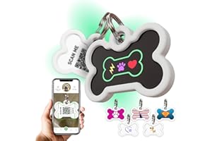 ROVERTAGS QR Dog Tags for Dogs and Cats - Small Dog Tag & Cat Tag - Pet Id Tag - Scannable QR Pet Tags for Location (Black Bingo Bone, Bone)