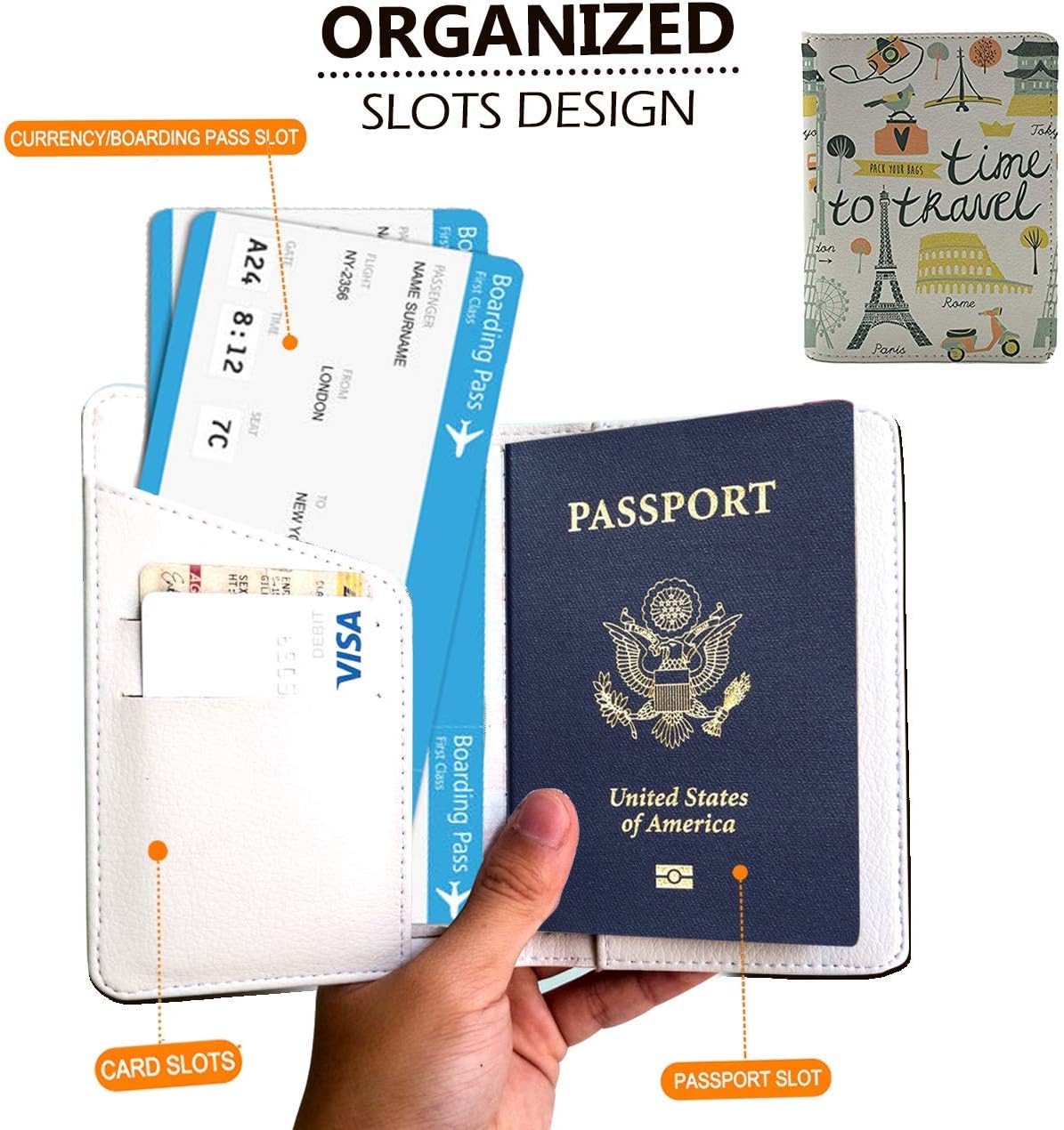  | Time To Travel (Both Sides Printed) - White - Wanderlust Collection - Leather Vintage Map - Passport Holder - Travel Accessories | Passport Covers