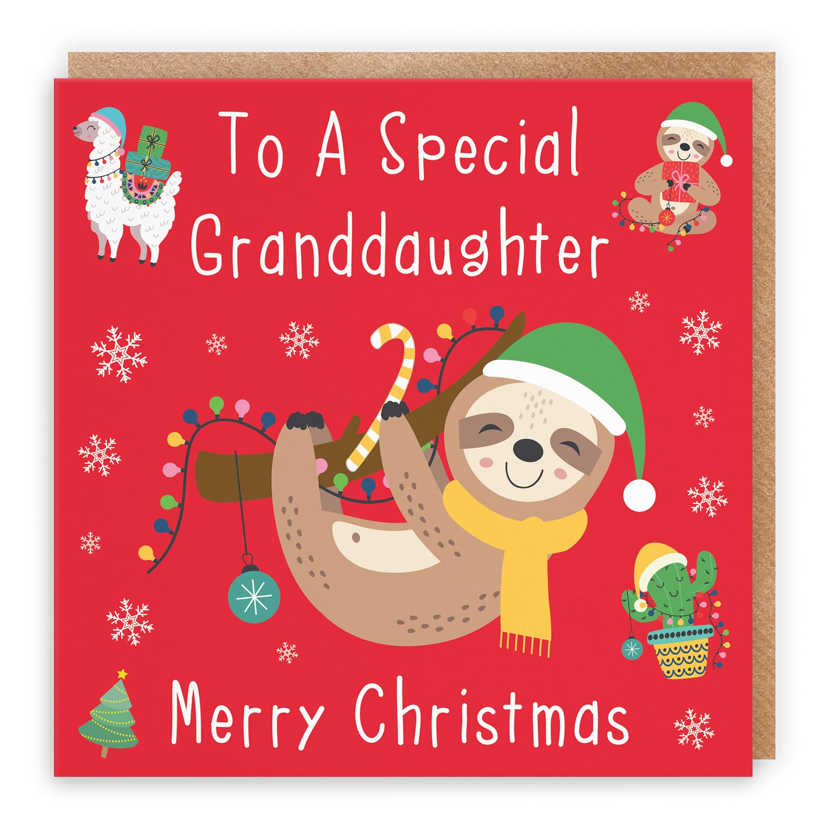 Hunts England - Granddaughter Christmas Card - To A Special Granddaughter - Merry Christmas - Sloth & Llama Collection - Funny Card