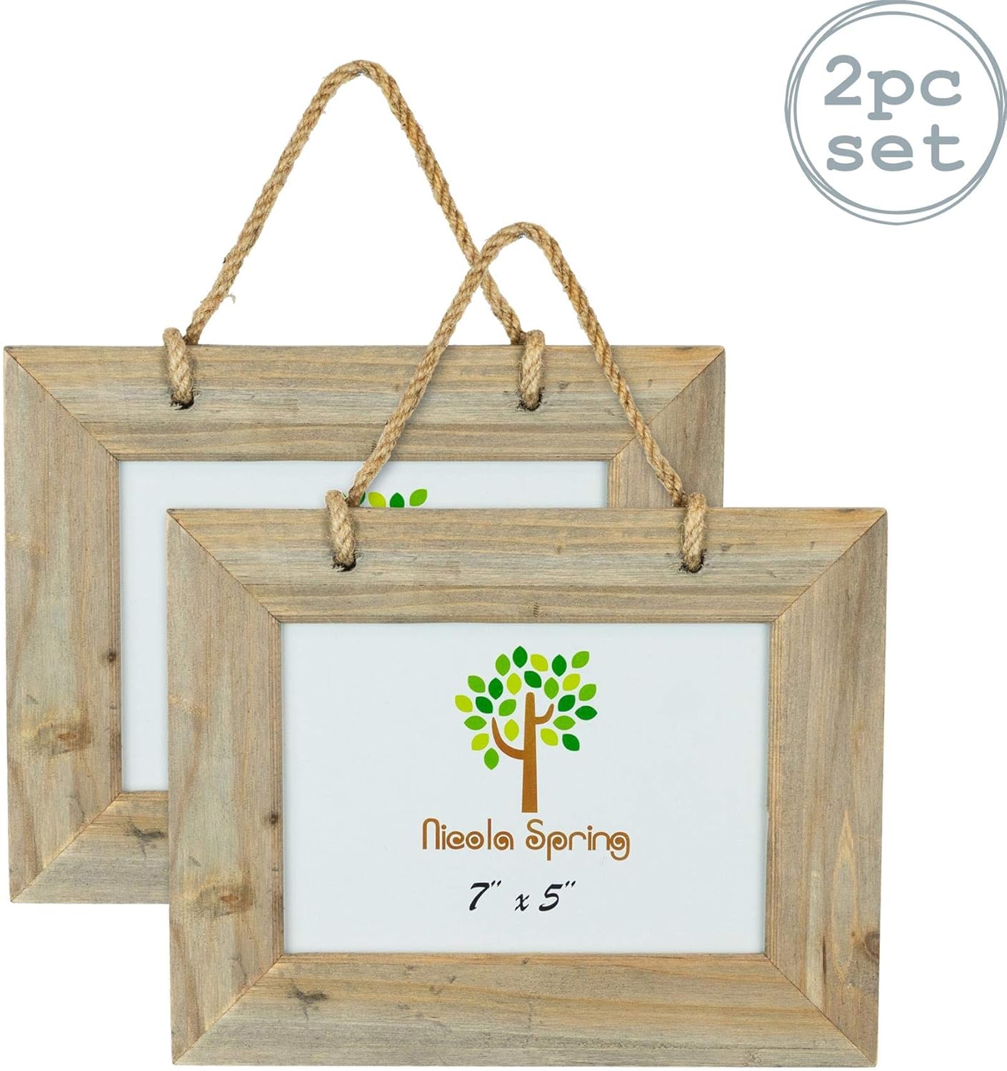 Nicola Spring Set of 2 7 x 5 Wooden Hanging Photo Picture Frames Fits 7x4 Photos Natural