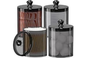 IVEETTY 4 Pack Qtip Holder for Bathroom Organizers and Storage, Apothecary Jars with Lids for Home Decor Accessories, Q tip Dispenser Vanity Makeup Canister for Cotton Swab, Ball, Floss,Hair Clips