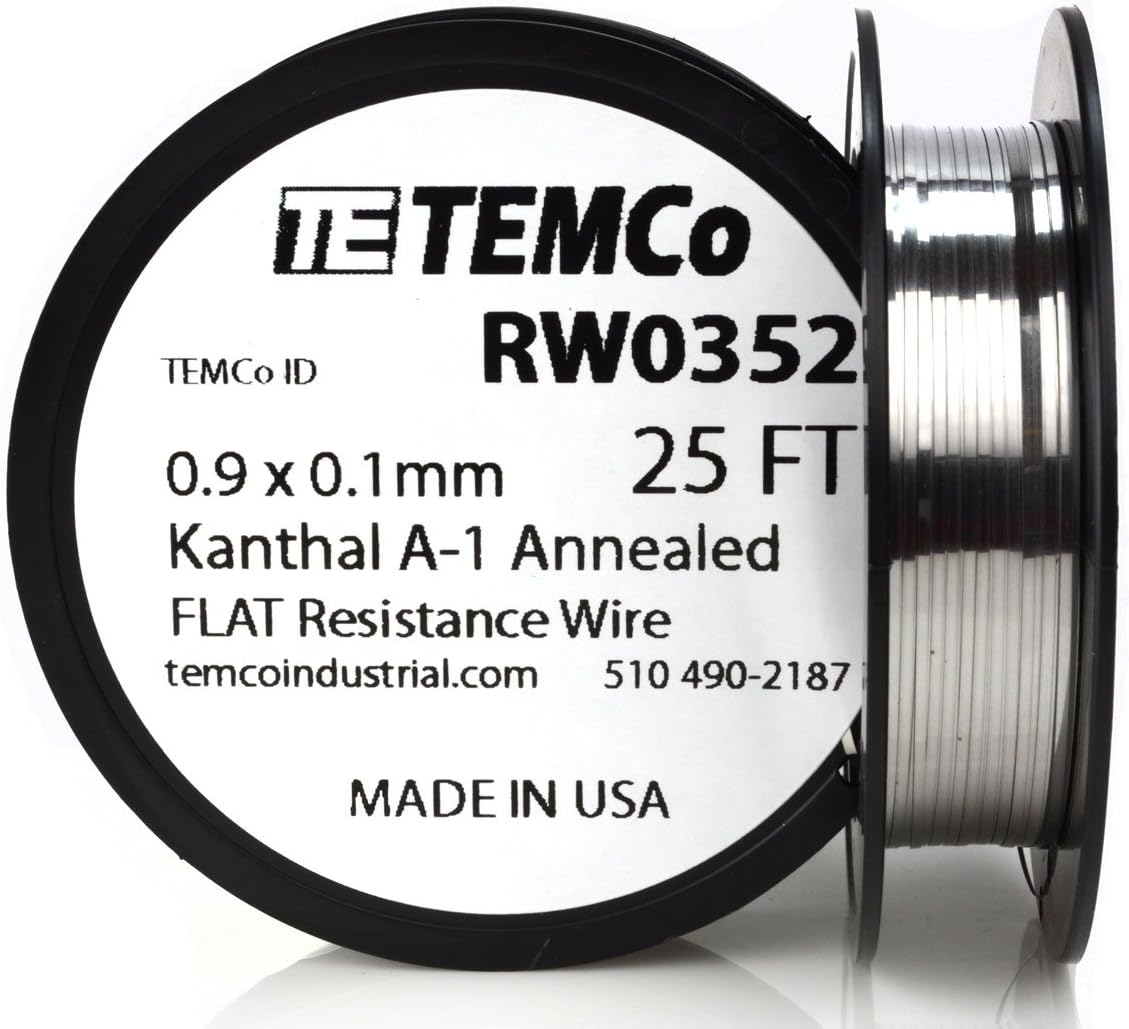 TEMCo Flat Ribbon Kanthal A1 Wire 0.9mm x 0.1mm 25 Ft Resistance A-1