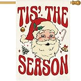 ARGOOFG Christmas House Flag 28x40 Inch Double Sided Outside, Tis' the Season Santa Claus Winter Xmas Holiday Outdoor Large Garden Yard Porch Flag Decoration