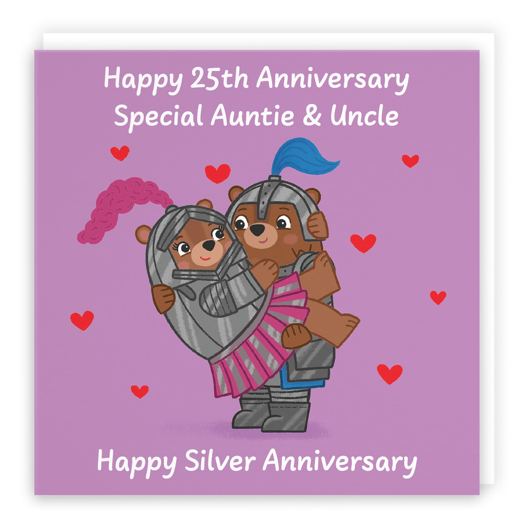 Hunts England - Auntie And Uncle 25th Anniversary Card - Silver Anniversary - 25 Years - Cute Fun Bears Card - Love Story Collection