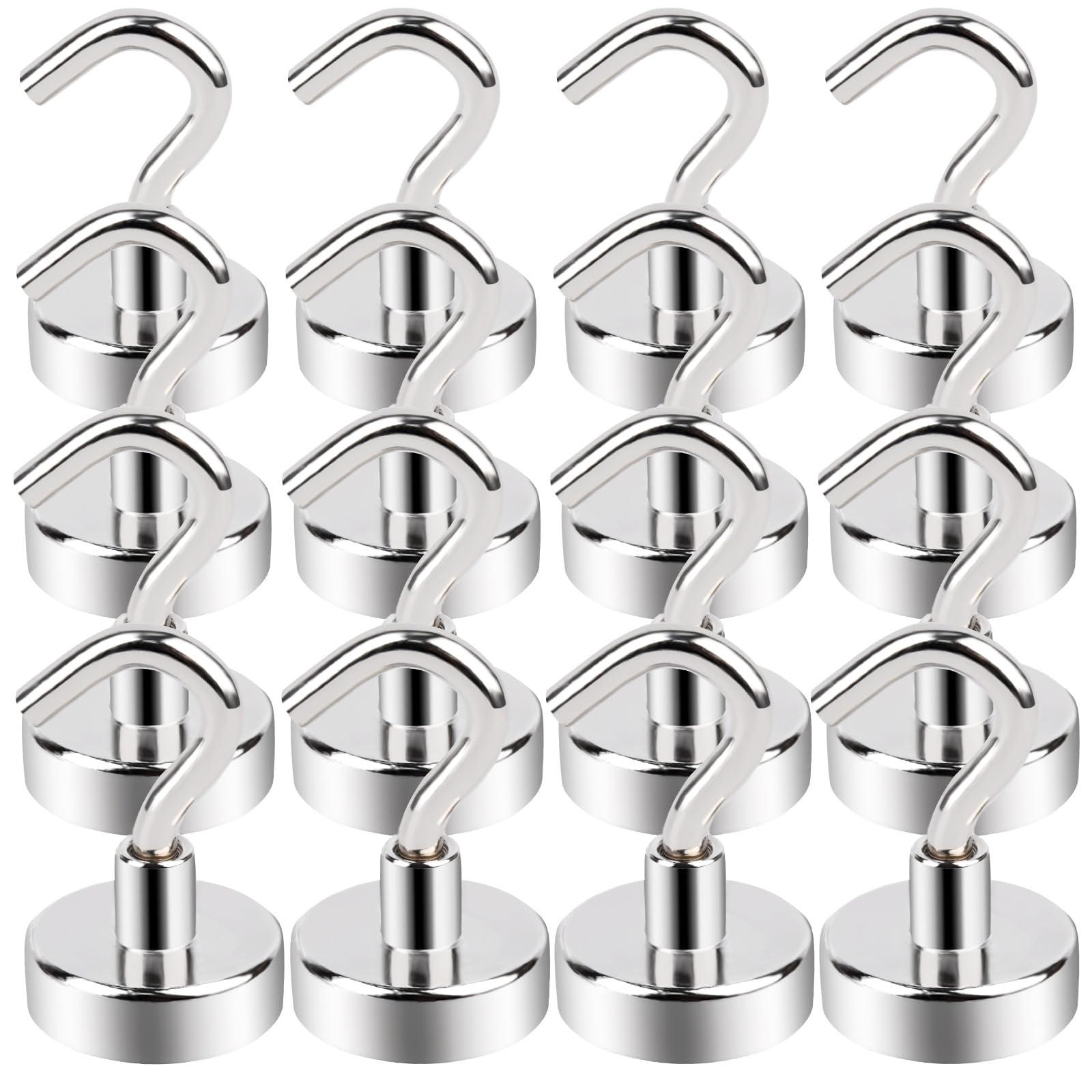 MIN CI 16pcs Heavy Duty Magnetic Hooks - 45lbs Capacity, Strong Neodymium Magnets, Ideal for Cruise Cabins, Fridge, Kitchen, Workplace