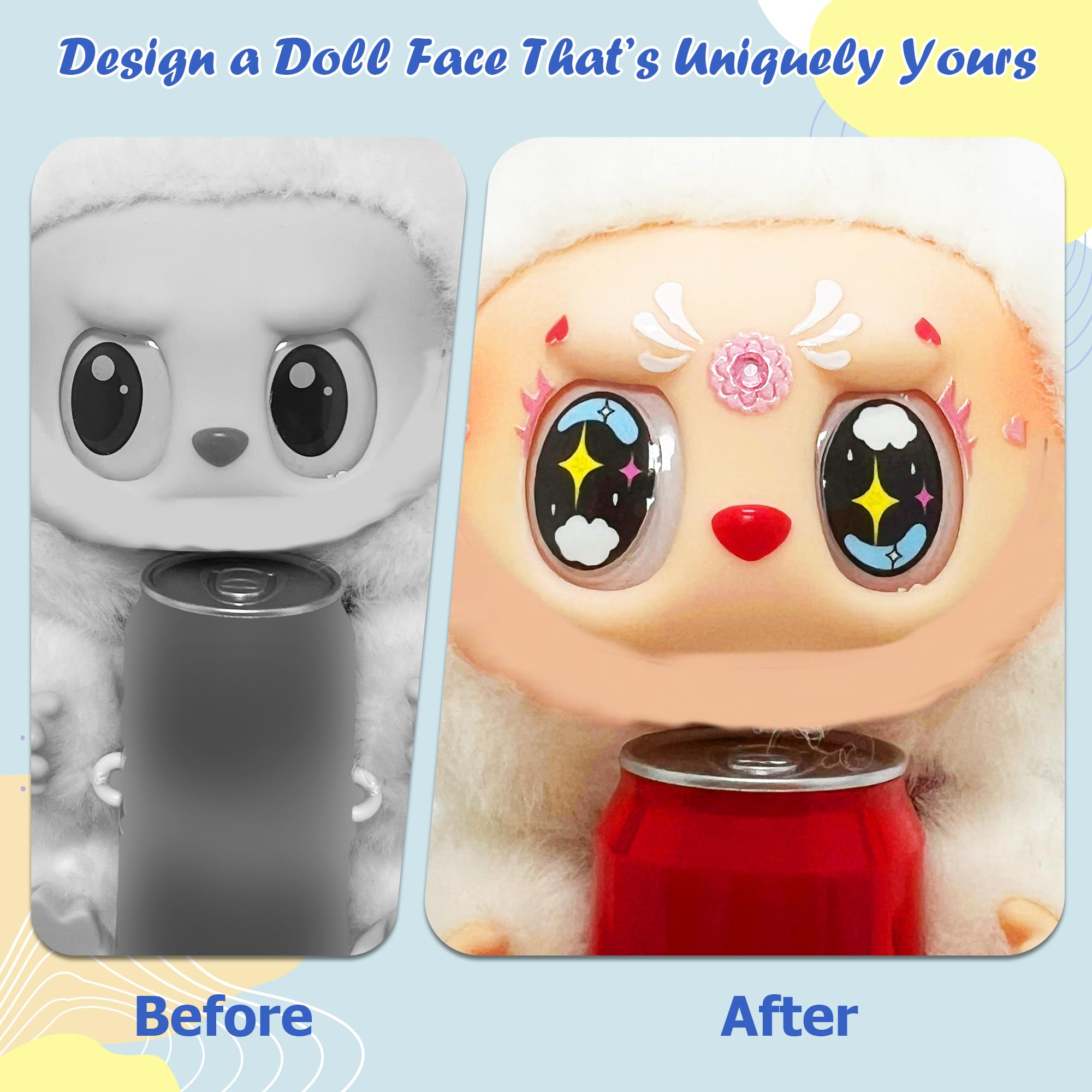 40 Pairs Decorative Eye and Eye Lashes & Gems Stickers for 17cm Doll, DIY 2 Sheets with Doll Makeup Face and Eyelash Stickers with Makeup Tool Accessories Set