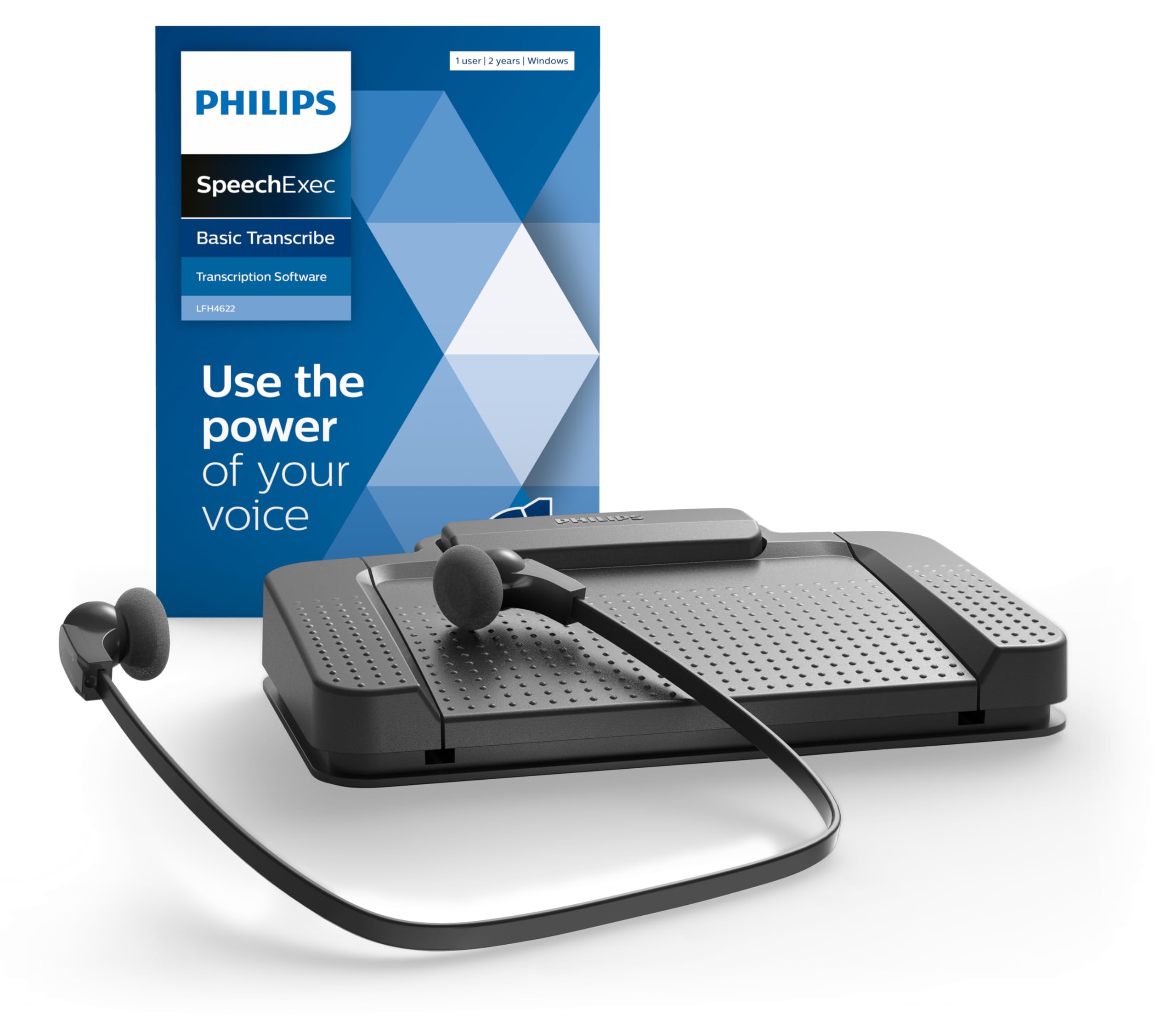 Philips LFH7177/06 SpeechExec Transcription Set, USB Foot Switch ACC2330, Stereo Lower Chin Headphones LFH0334, SpeechExec Transcribe Basic Software (2 Year Subscription)