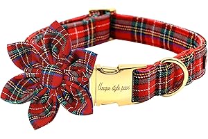 UNIQUE STYLE PAWS Uniqe Style Paws Christmas Grid Dog Collar, Female or Male Adjustable Puppy Collar with Flower, Durable Floral Pattern Pet Collar for Small Dogs