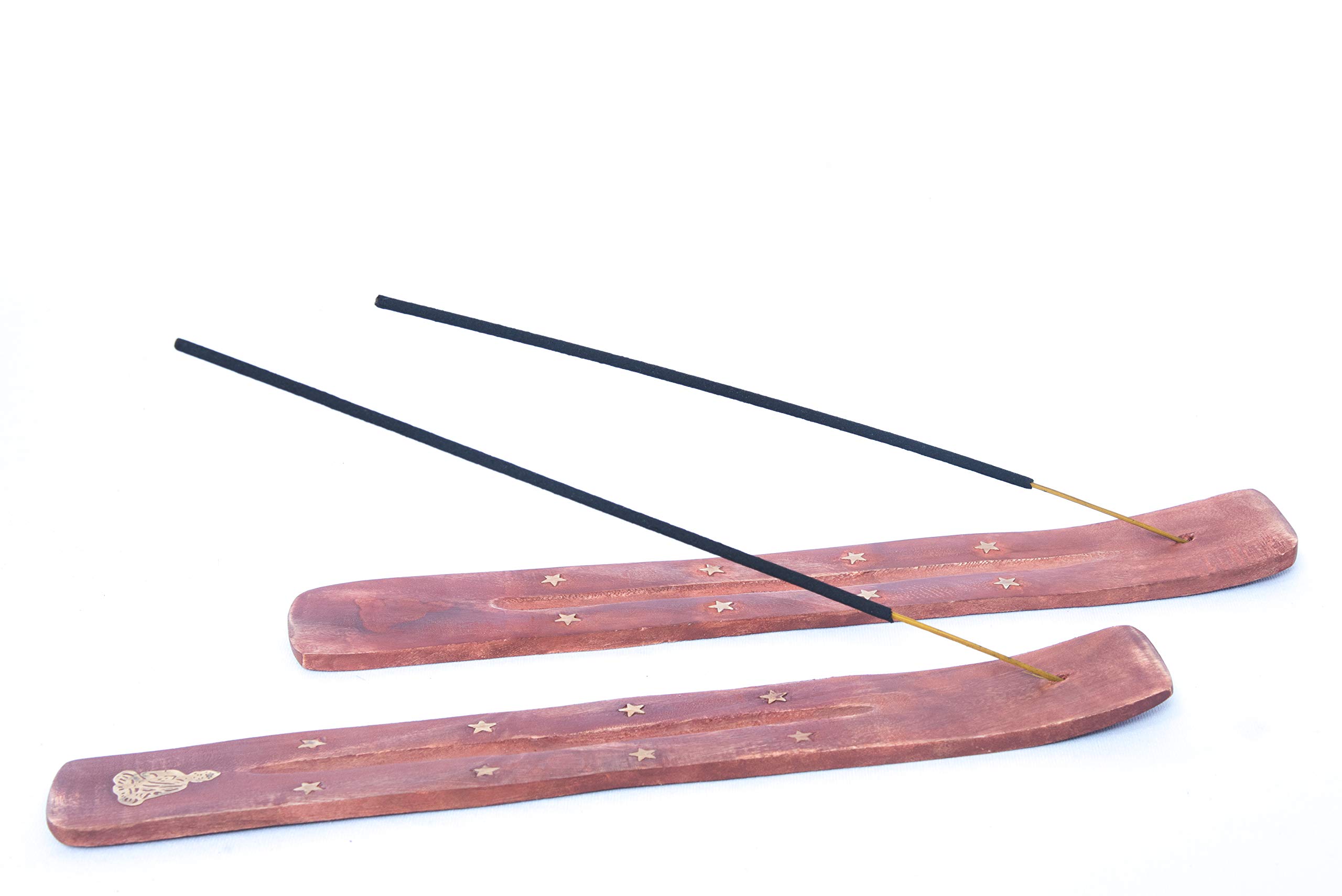 2 x Wooden Incense Stick Holder with brass inlay by Giftbrit